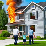 Family Disaster Preparedness Drill**

"A family of four, fully clothed in modest attire, practicing their home fire escape plan. They are safely exiting their single-story house through a designated window. The background shows a suburban neighborhood with well-maintained lawns and trees. Safe for work, appropriate content, family-friendly, professional illustration, perfect anatomy, natural proportions, demonstrating emergency preparedness."

**